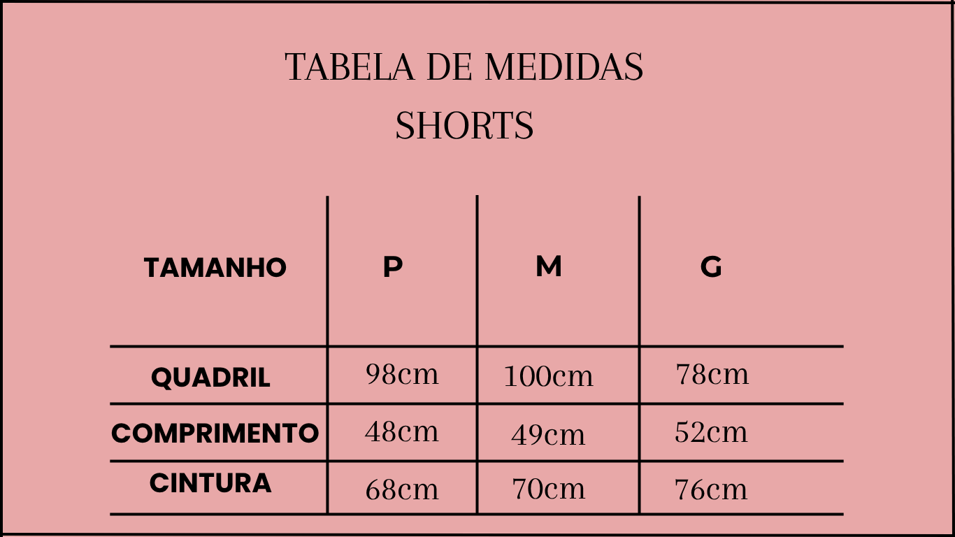 TABELA SHORTS 
